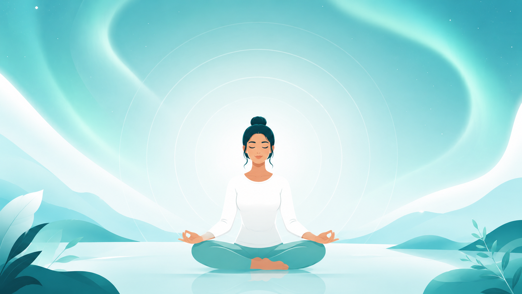 A calm person breathing with a soft aurora glow